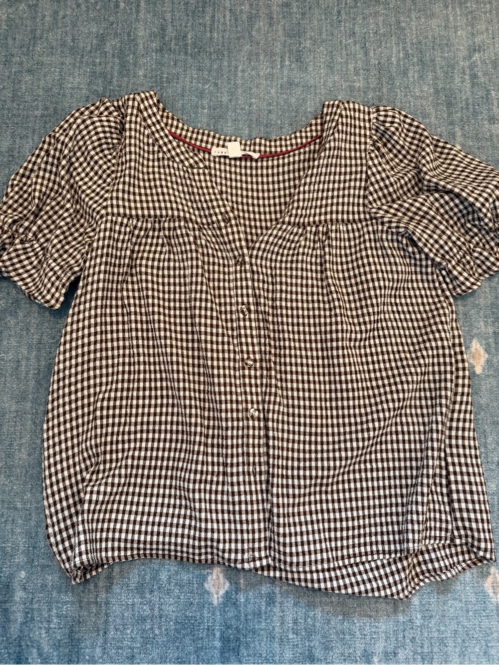 Brown and White Gingham Button-Front Women’s Top